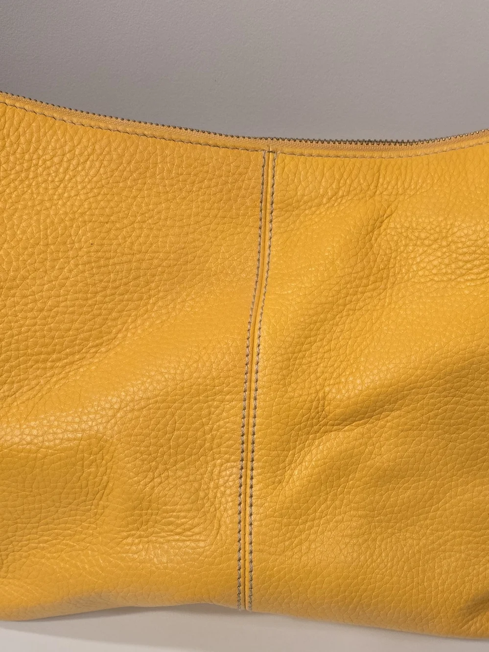 Dooney & Bourke Yellow Pebbled Leather Shoulder Bag with Brown Trim